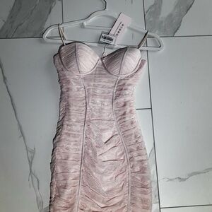 Oh Polly Blush Pink Ruched Bodycon Dress